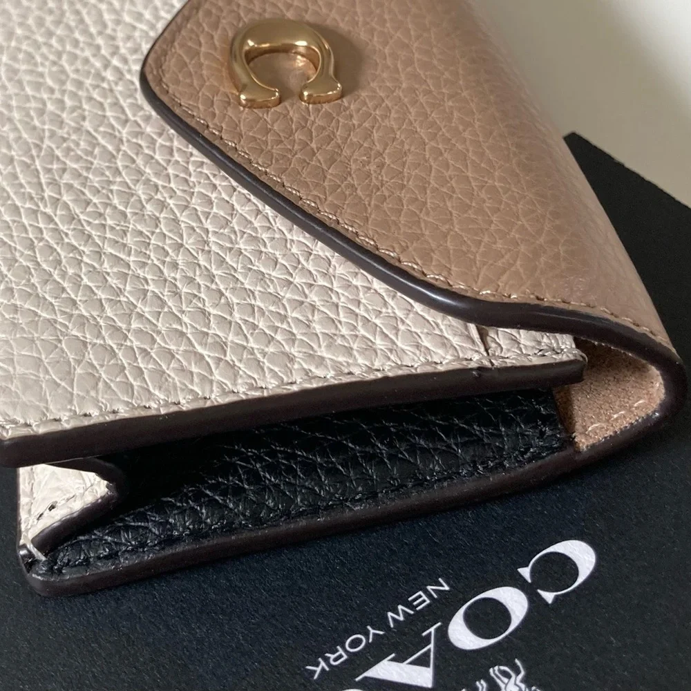 Coach Card Case in Taupe & Chalk Leather Wallet